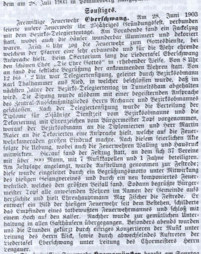 Eberschwang Zeitschrift der oö. FW Jg. 18 Heft 24 vom 15.08.1903 S 5 Auszug