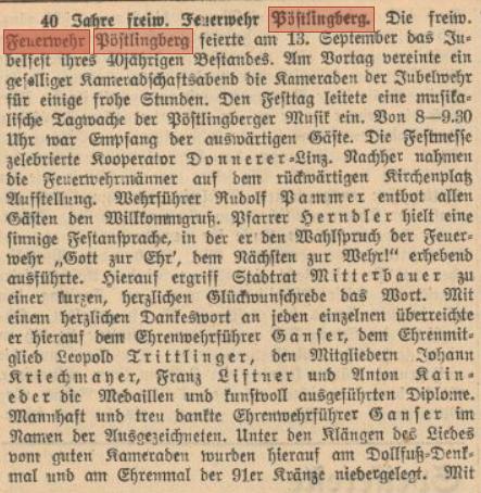 Linz Pöstlingberg Mühlviertler Nachrichten 48. Jg. Nr. 38 vom 18.09.1936 S 6 Teil 1