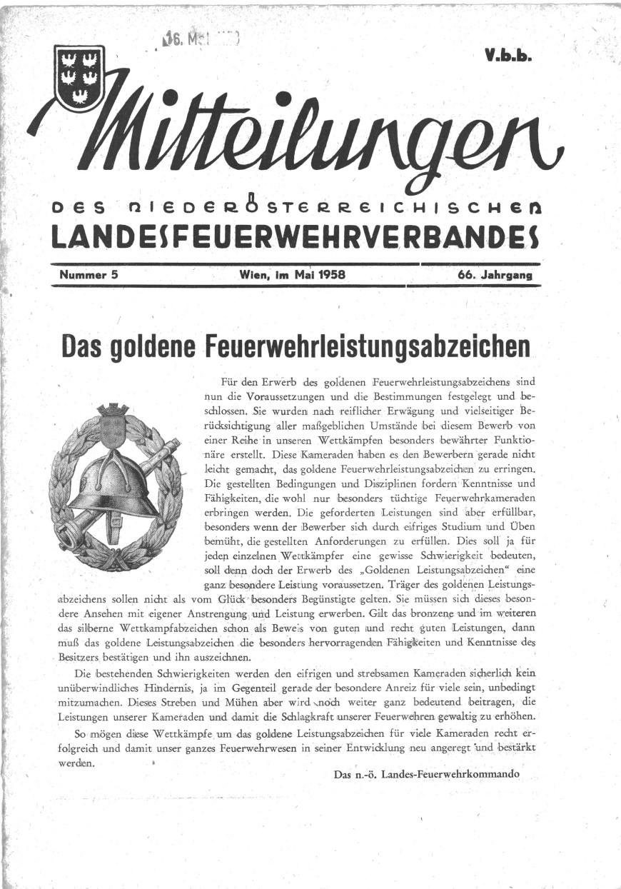 1958 05 S 1 NÖ FLA Gold Bewerbsbestimmungen 1